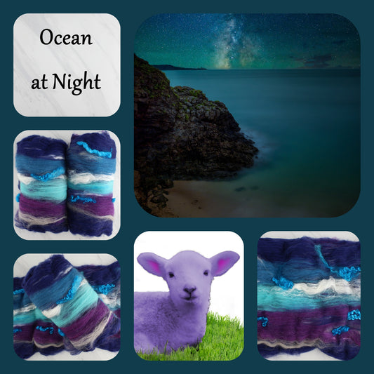 OCEAN AT NIGHT Art Batts to Spin or Felt