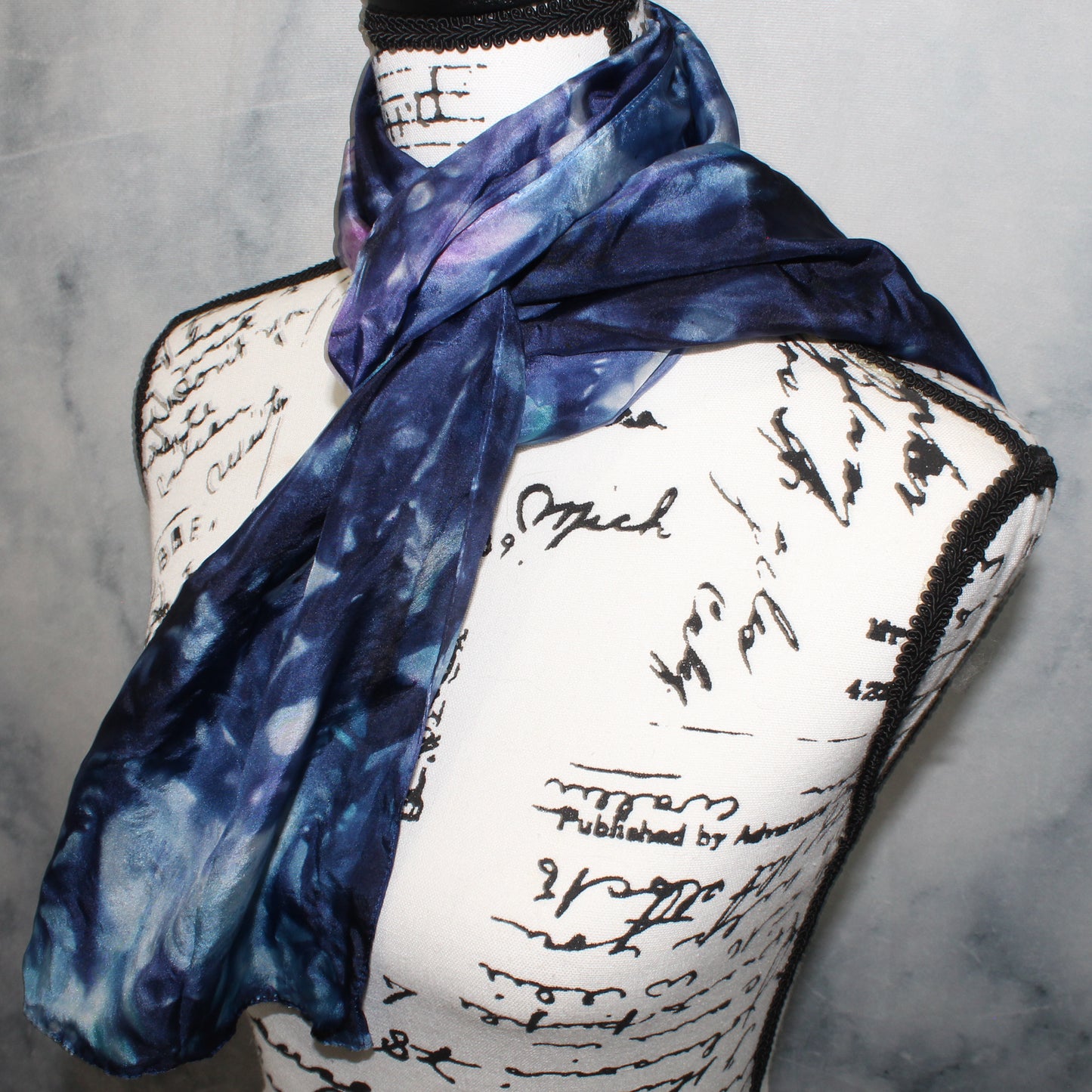 OCEAN AT NIGHT Hand-Dyed Silk Scarf - 11 x 60 inches