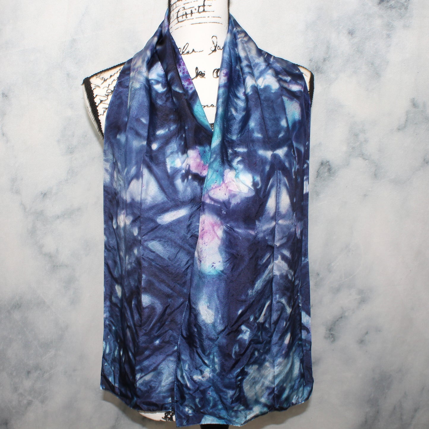 OCEAN AT NIGHT Hand-Dyed Silk Scarf - 11 x 60 inches