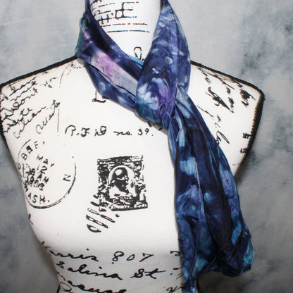 OCEAN AT NIGHT Hand-Dyed Silk Scarf - 11 x 60 inches