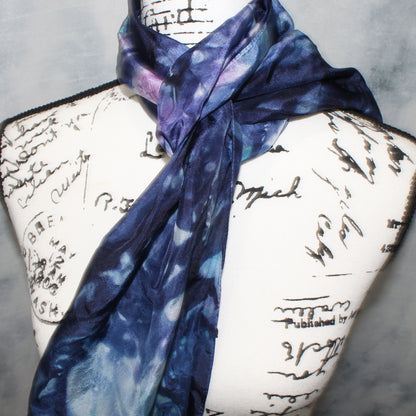 OCEAN AT NIGHT Hand-Dyed Silk Scarf - 11 x 60 inches