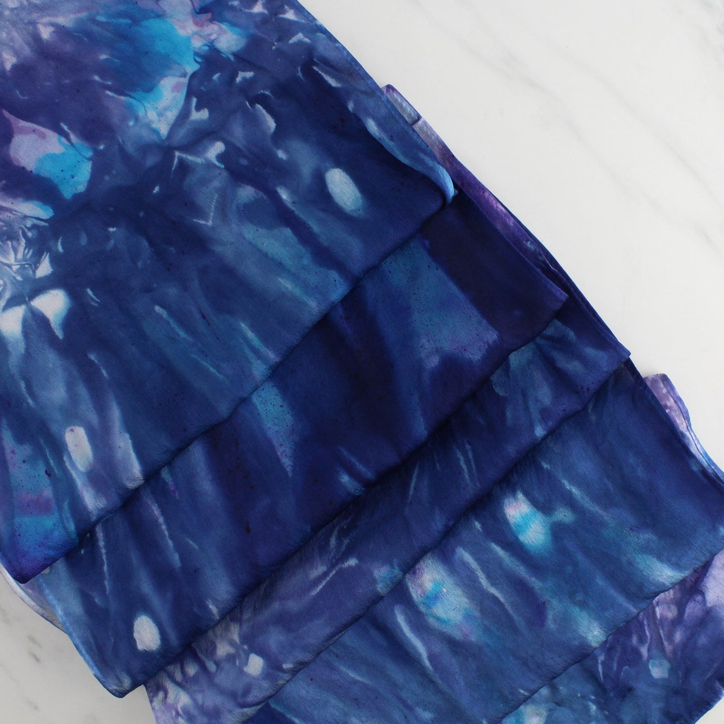 OCEAN AT NIGHT Hand-Dyed Silk Satin Scarf - 11 x 60 inches