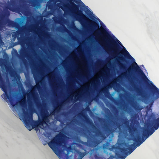 OCEAN AT NIGHT Hand-Dyed Silk Satin Scarf - 11 x 60 inches