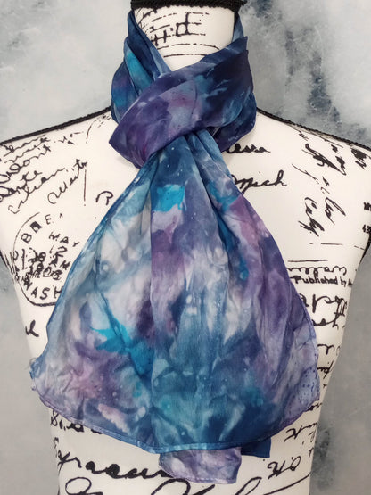 OCEAN AT NIGHT Hand-Dyed Silk Satin Scarf - 11 x 60 inches