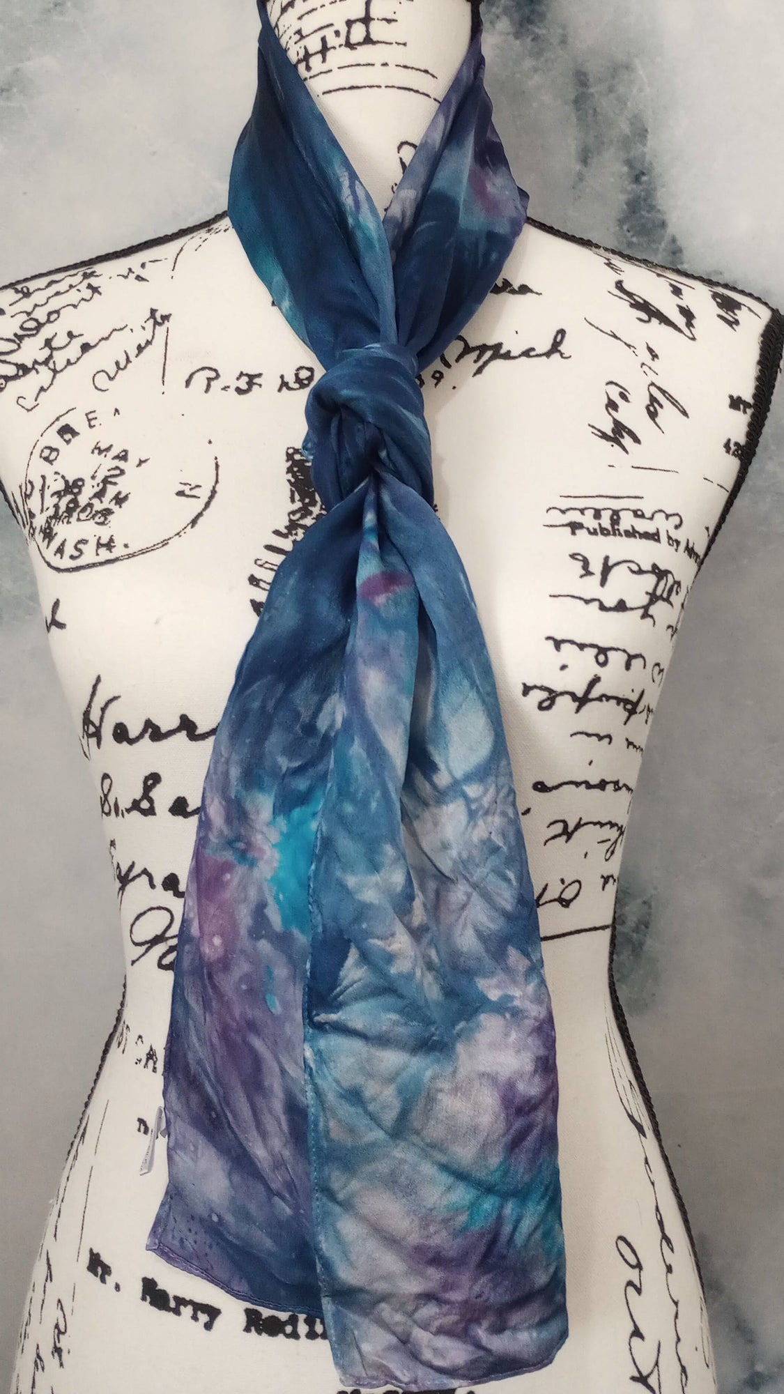 OCEAN AT NIGHT Hand-Dyed Silk Satin Scarf - 11 x 60 inches