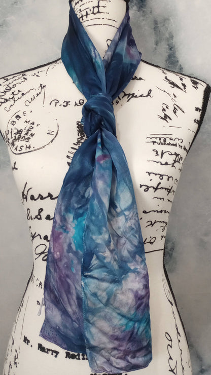 OCEAN AT NIGHT Hand-Dyed Silk Satin Scarf - 11 x 60 inches