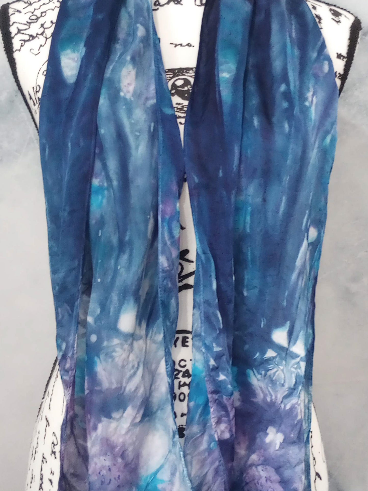 OCEAN AT NIGHT Hand-Dyed Silk Satin Scarf - 11 x 60 inches