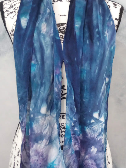 OCEAN AT NIGHT Hand-Dyed Silk Satin Scarf - 11 x 60 inches
