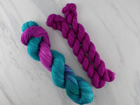 POOLS OF COLOR SHAWL by Deborah Bowanko - YARN SET #2 with Emerald and Amethyst on Sock Perfection and Fandango Minis