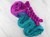 POOLS OF COLOR SHAWL by Deborah Bowanko - YARN SET #2 with Emerald and Amethyst on Sock Perfection and Fandango Minis
