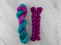POOLS OF COLOR SHAWL by Deborah Bowanko - YARN SET #2 with Emerald and Amethyst on Sock Perfection and Fandango Minis