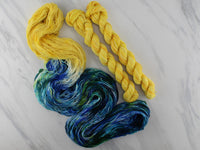 POOLS OF COLOR SHAWL by Deborah Bowanko - YARN SET #6 with Van Gogh's Starry Night on Sock Perfection and Sunflower Minis
