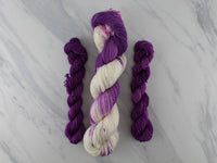 POOLS OF COLOR SHAWL by Deborah Bowanko - YARN SET #1 with Crocuses in Snow on Sock Perfection and Eggplant Minis on Splendid Sock