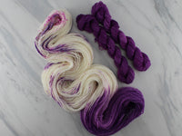 POOLS OF COLOR SHAWL by Deborah Bowanko - YARN SET #1 with Crocuses in Snow on Sock Perfection and Eggplant Minis on Splendid Sock