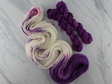 POOLS OF COLOR SHAWL by Deborah Bowanko - YARN SET #1 with Crocuses in Snow on Sock Perfection and Eggplant Minis on Splendid Sock
