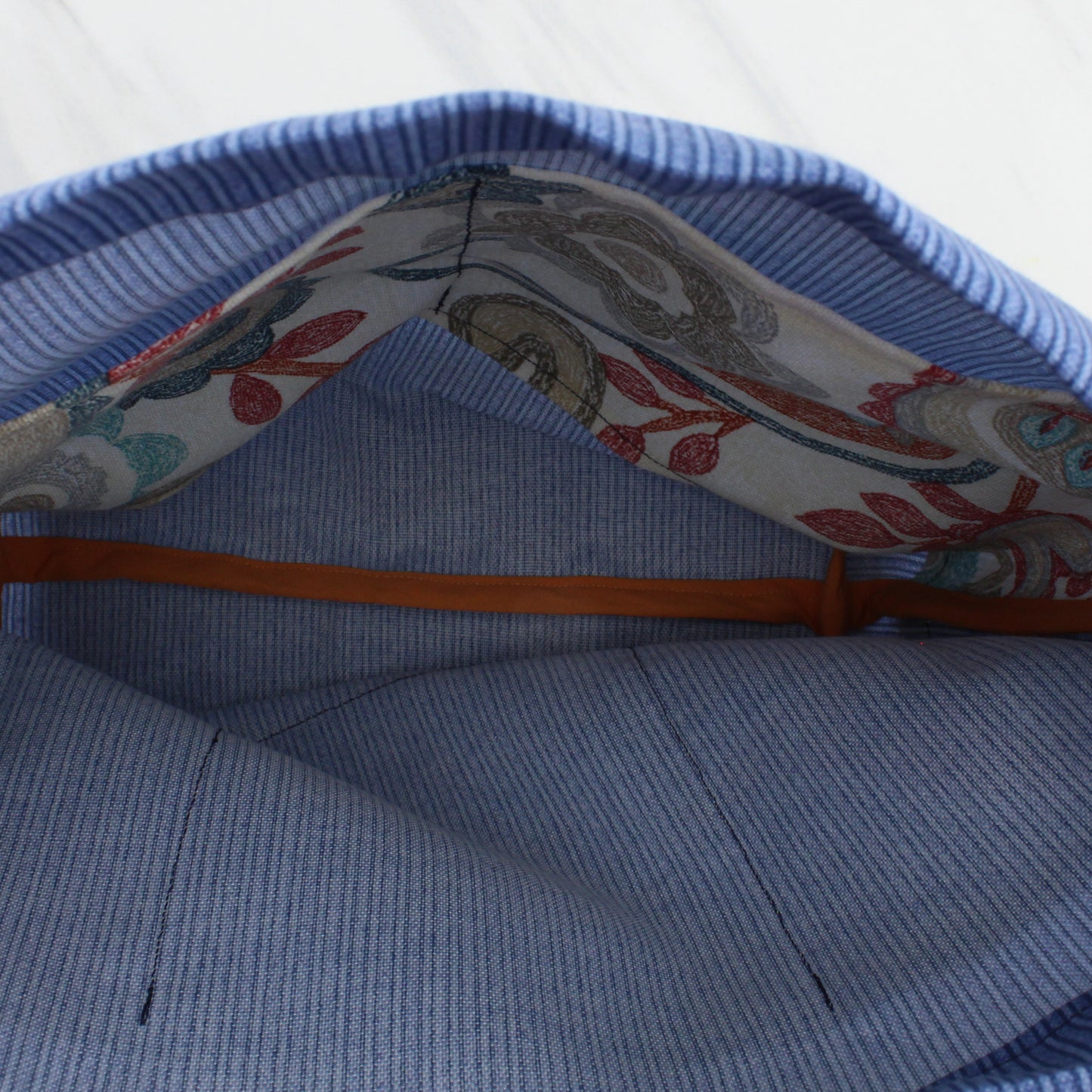 Project Bags - Medium Sized - Light Blue Pinstripe with Paisley Pockets
