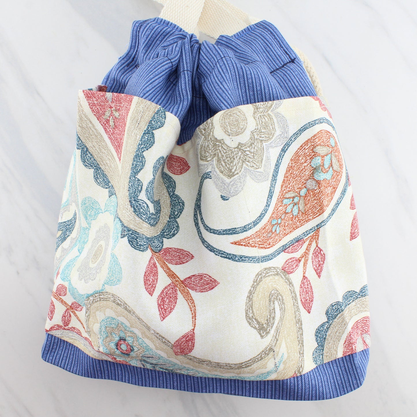 Project Bags - Medium Sized - Light Blue Pinstripe with Paisley Pockets