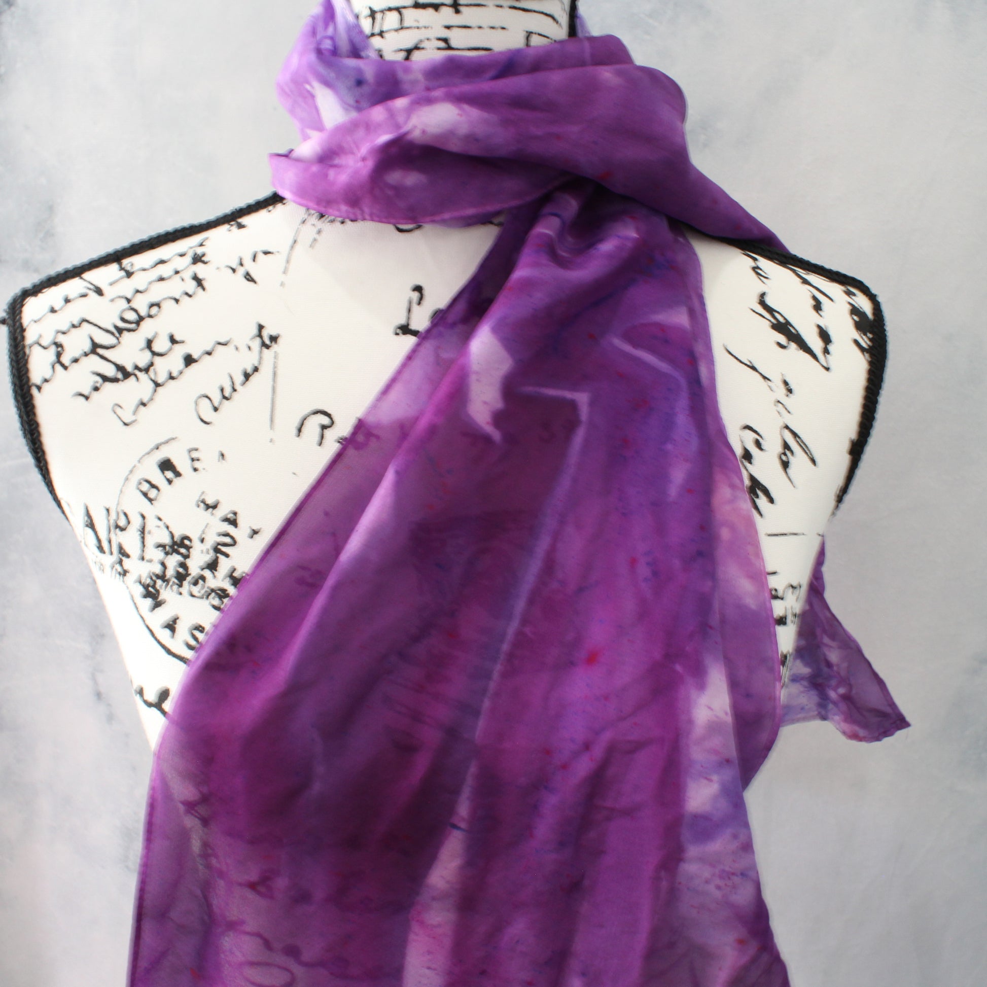 PURPLE DELIGHT Hand-Dyed Silk Scarf - 11 x 60 inches - Purple Lamb