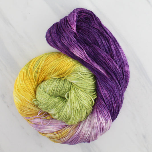 PURPLE IRIS Hand Dyed on Dream Fingering - Block Variegated Colorway