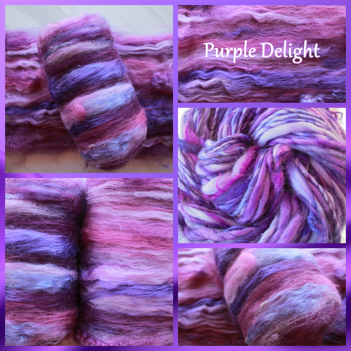 PURPLE DELIGHT Art Batts for Spinning and Felting