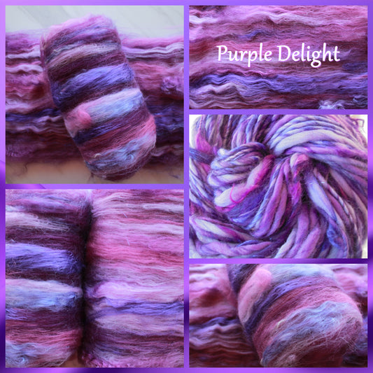 PURPLE DELIGHT Art Batts for Spinning and Felting