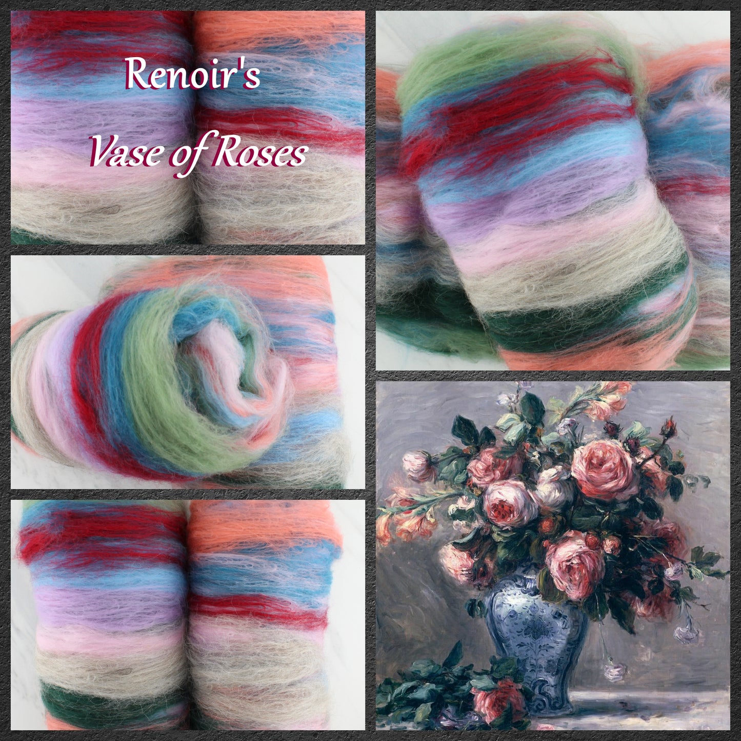 RENOIR'S VASE OF ROSES Art Batts to Spin and Felt