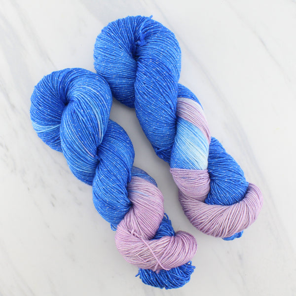 SAPPHIRE AND KUNZITE on Sparkly Merino Sock - Assigned Pooling Colorway