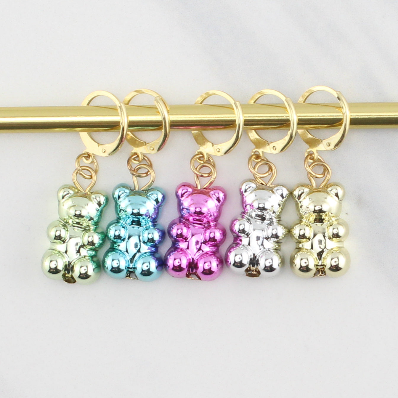 METALLIC GUMMY BEAR STITCH MARKER SETS FOR KNITTING AND CROCHET