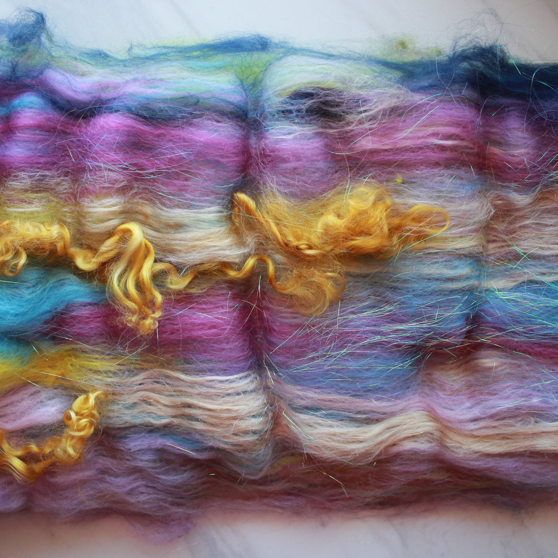 SUNKEN TREASURE Textural Spinning and Felting Batts with Camel Down and Teeswater Locks - Purple Lamb