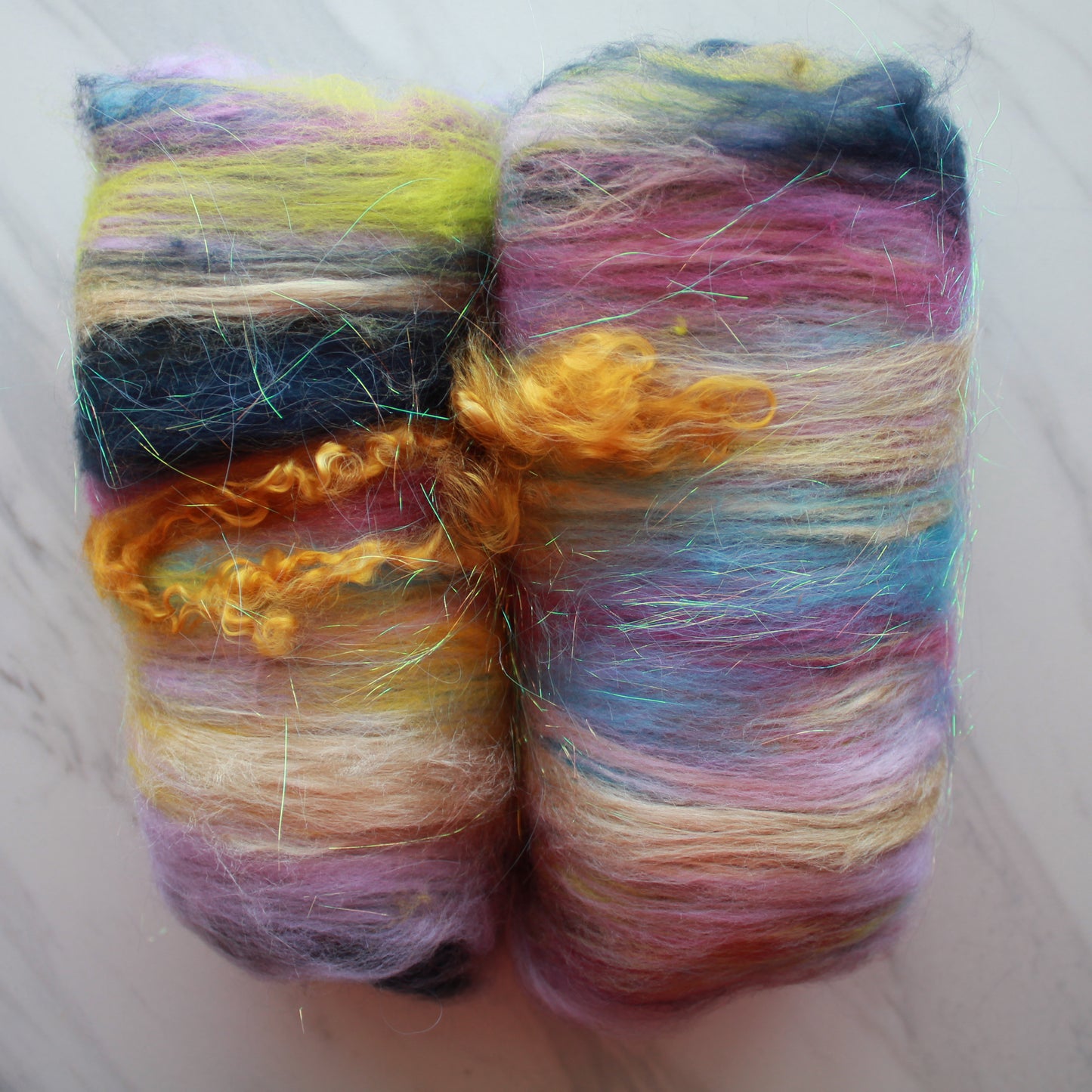 SUNKEN TREASURE Textural Spinning and Felting Batts with Camel Down and Teeswater Locks - Purple Lamb