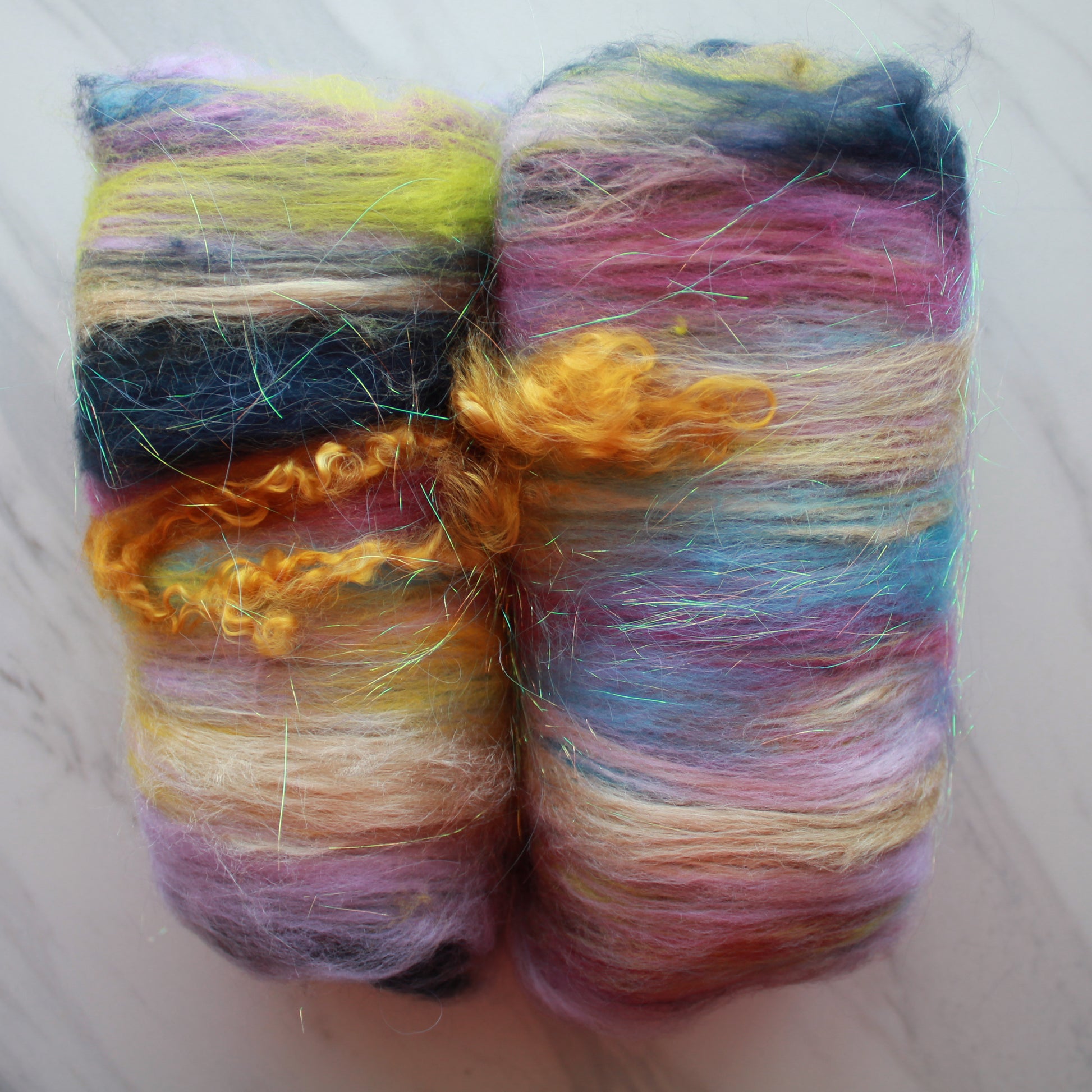 SUNKEN TREASURE Textural Spinning and Felting Batts with Camel Down and Teeswater Locks - Purple Lamb