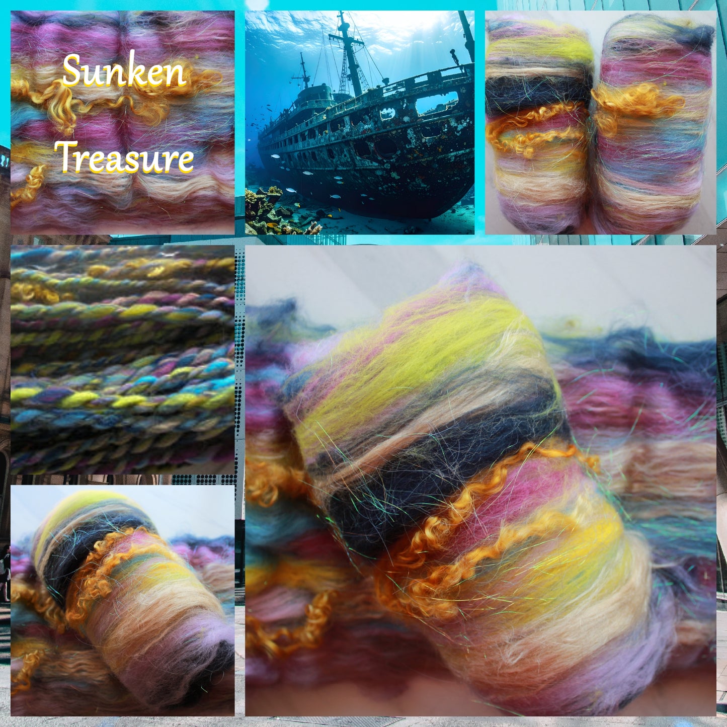 SUNKEN TREASURE Textural Spinning and Felting Batts with Camel Down and Teeswater Locks