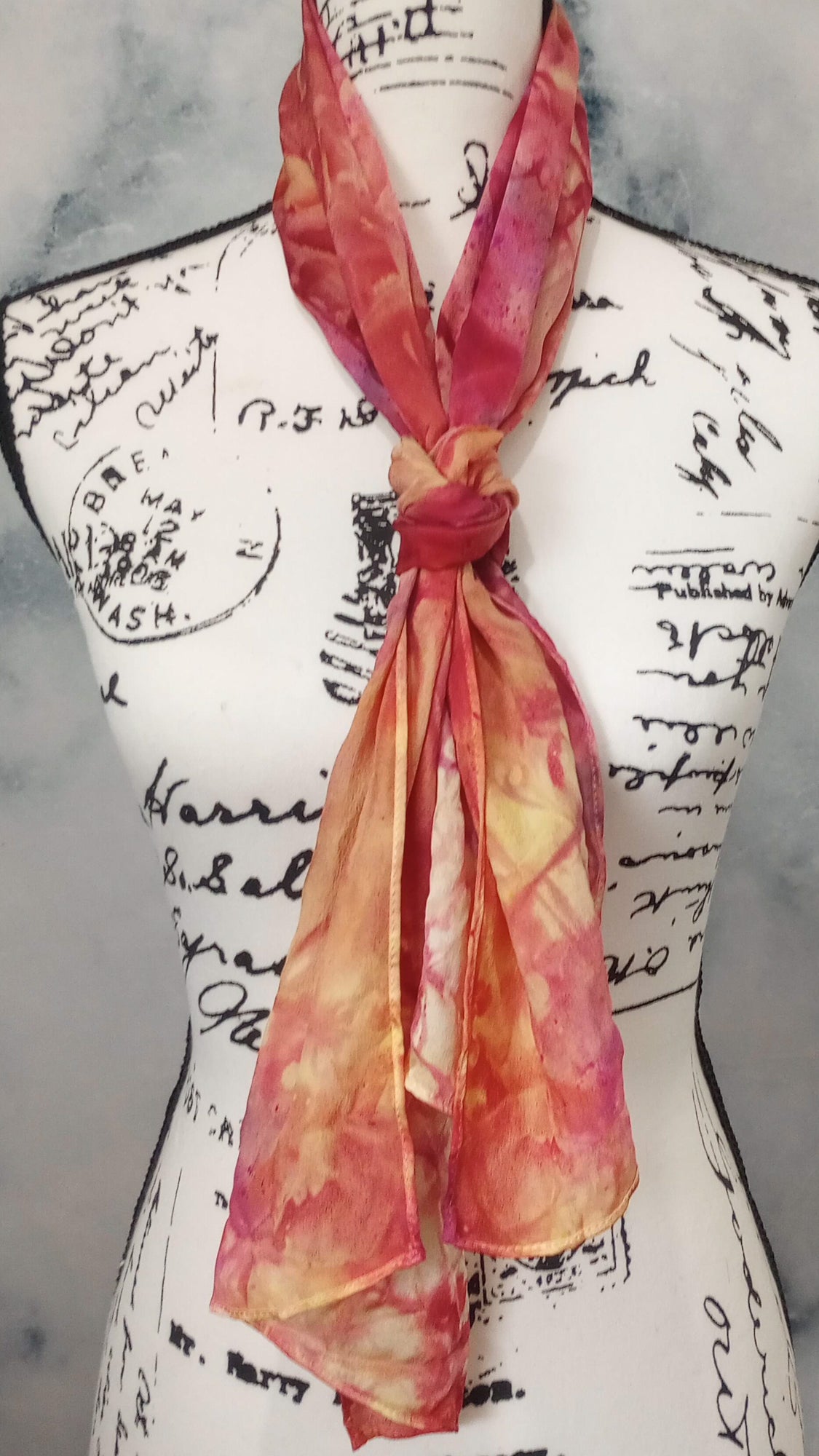 SUNSET AT SEA Hand-Dyed Silk Satin Scarf - 11 x 60 inches