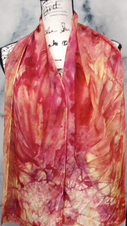 SUNSET AT SEA Hand-Dyed Silk Satin Scarf - 11 x 60 inches