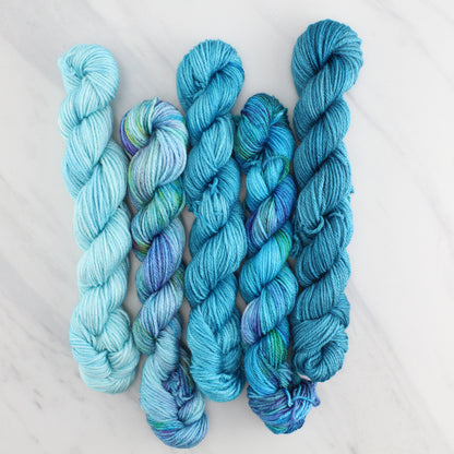 THE BLUES GRADIENT MINI SKEIN SET - Five Hand-Dyed 20 gram Sock-Weight Mini Skeins on So Silky Fingering