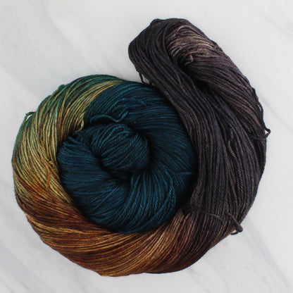 THE GREAT BLACK BULL Hand Dyed on So Silky Fingering - Block Variegated Yarn