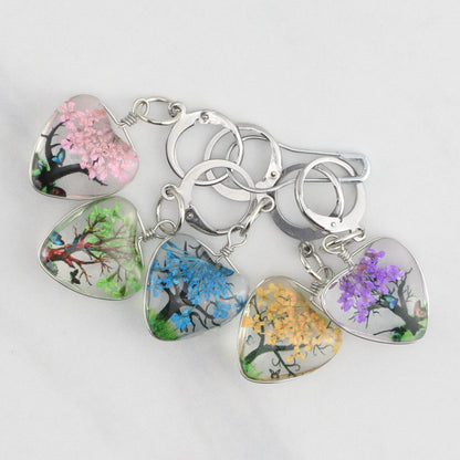 FLOWERING TREES STITCH MARKER SETS FOR KNITTING AND CROCHET
