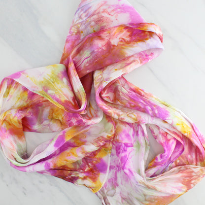 TULIPS Hand-Dyed Silk Satin Scarf - 8 x 54 inches