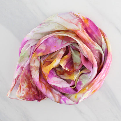 TULIPS Hand-Dyed Silk Satin Scarf - 8 x 54 inches