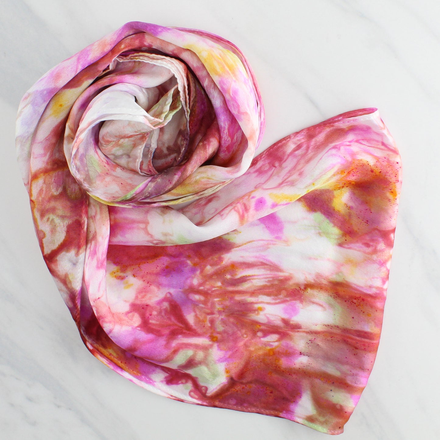 TULIPS Hand-Dyed Silk Satin Scarf - 8 x 54 inches