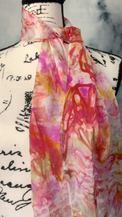 TULIPS Hand-Dyed Silk Satin Scarf - 8 x 54 inches