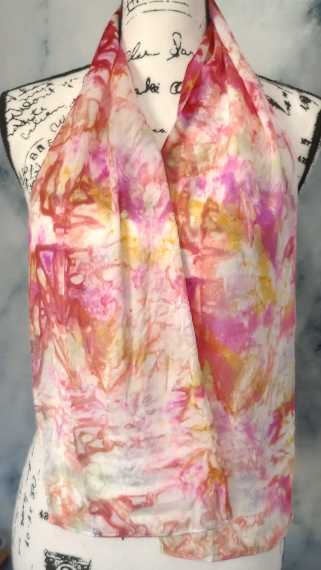 TULIPS Hand-Dyed Silk Satin Scarf - 8 x 54 inches