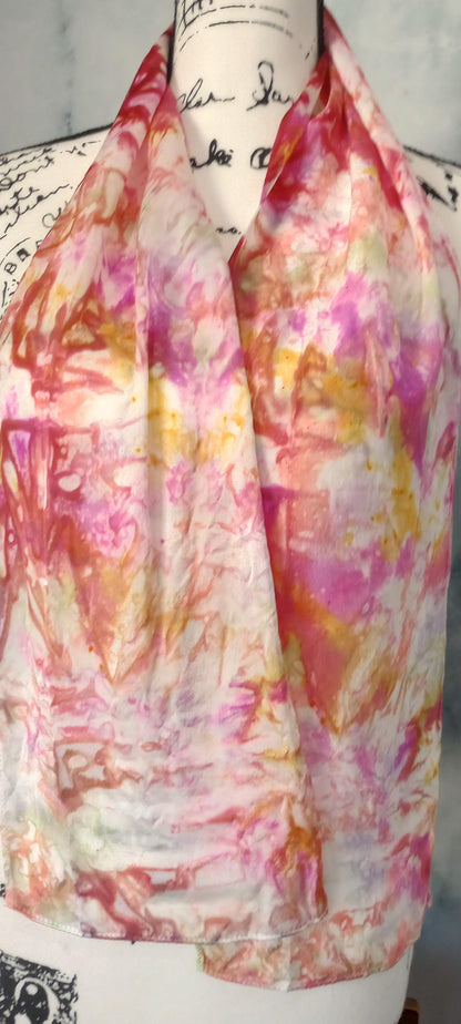 TULIPS Hand-Dyed Silk Satin Scarf - 8 x 54 inches