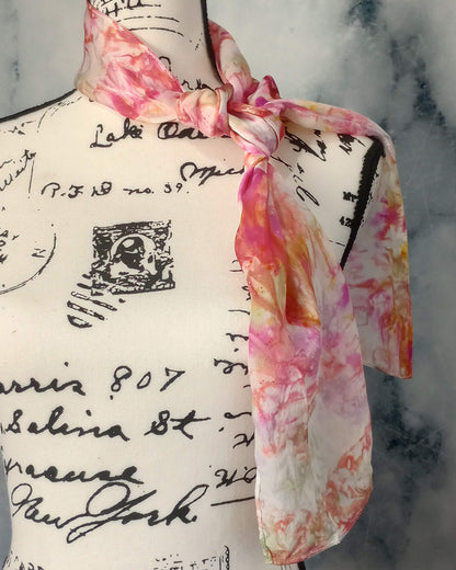 TULIPS Hand-Dyed Silk Satin Scarf - 8 x 54 inches