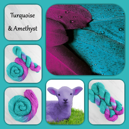 TURQUOISE AND AMETHYST - Yarn Dyed to Order - Assigned Pooling Colorway