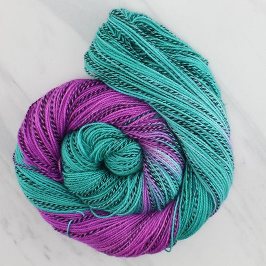 TURQUOISE AND AMETHYST Hand Dyed on Stained Glass Fingering - Assigned Pooling Colorway