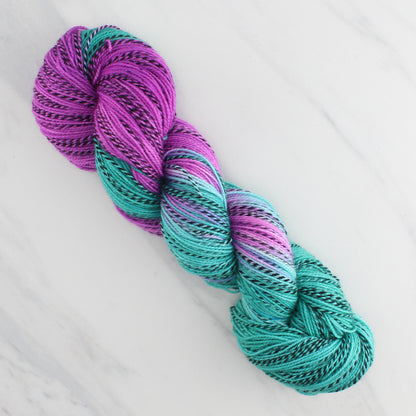 TURQUOISE AND AMETHYST Hand Dyed on Stained Glass Fingering - Assigned Pooling Colorway