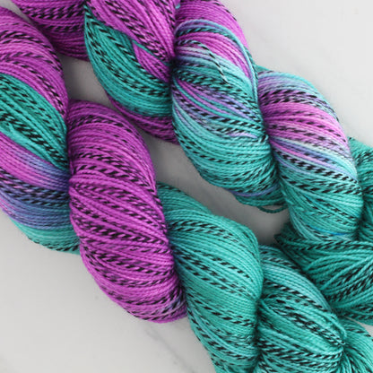 TURQUOISE AND AMETHYST Hand Dyed on Stained Glass Fingering - Assigned Pooling Colorway