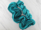 TURQUOISE Hand-Dyed Yarn on Stained Glass Sock