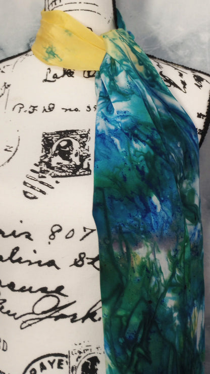 VAN GOGH'S STARRY NIGHT Hand-Dyed Silk Crepe Scarf - 11 x 60 inches